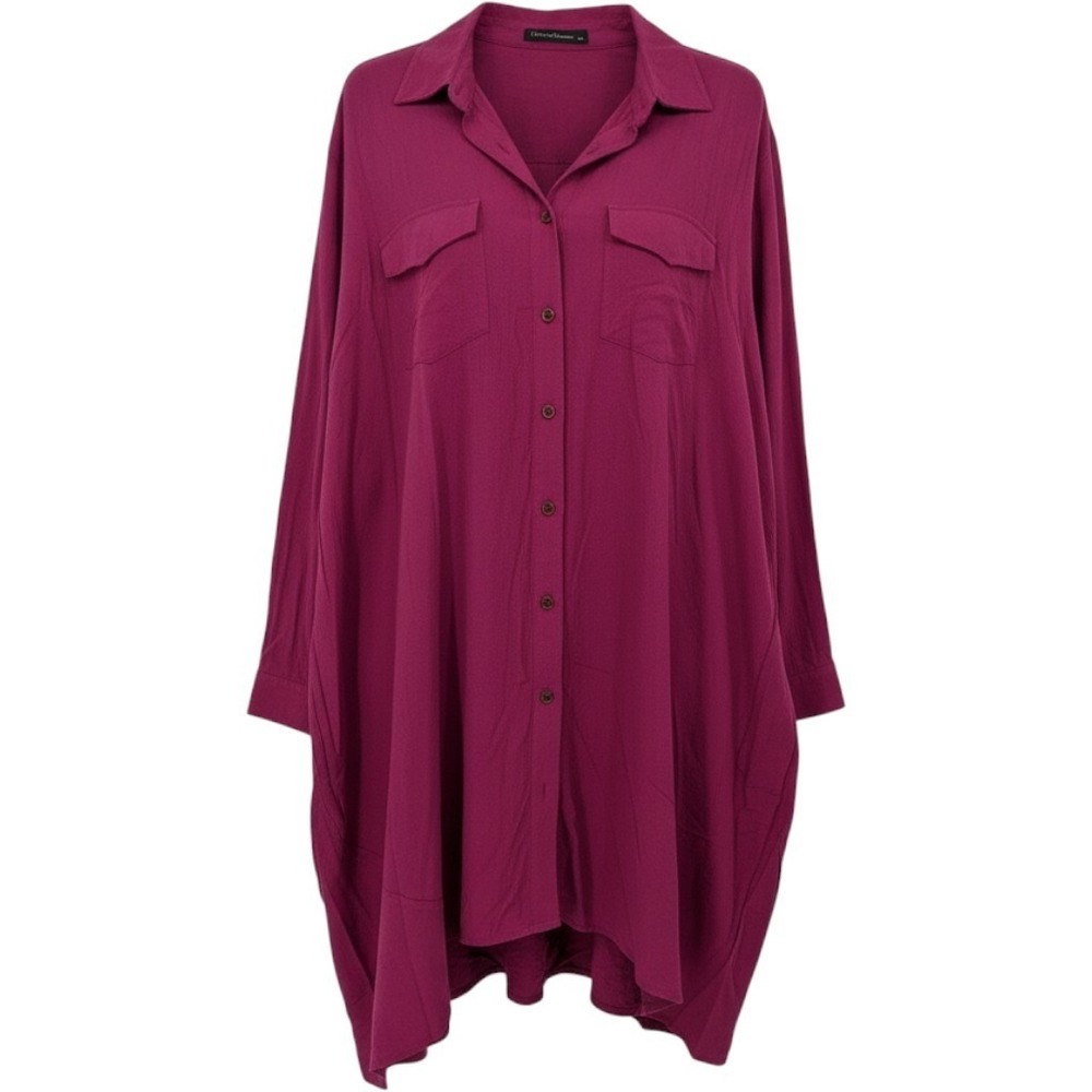 Zanzea Shirt Dress Women 4XL Magenta Pink Cotton Button Up Asymmetric Midi NWT